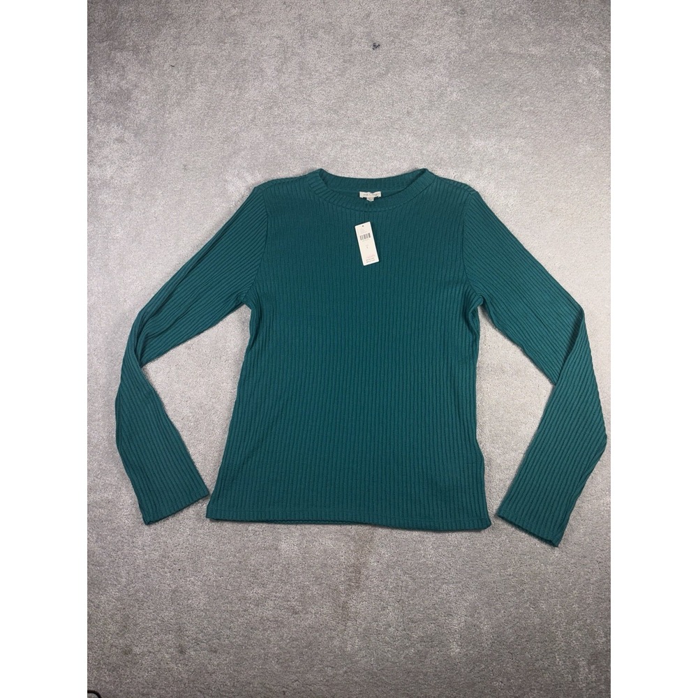Pilcro crew neck long sleeve‎ shirt green ribbed nwt Large